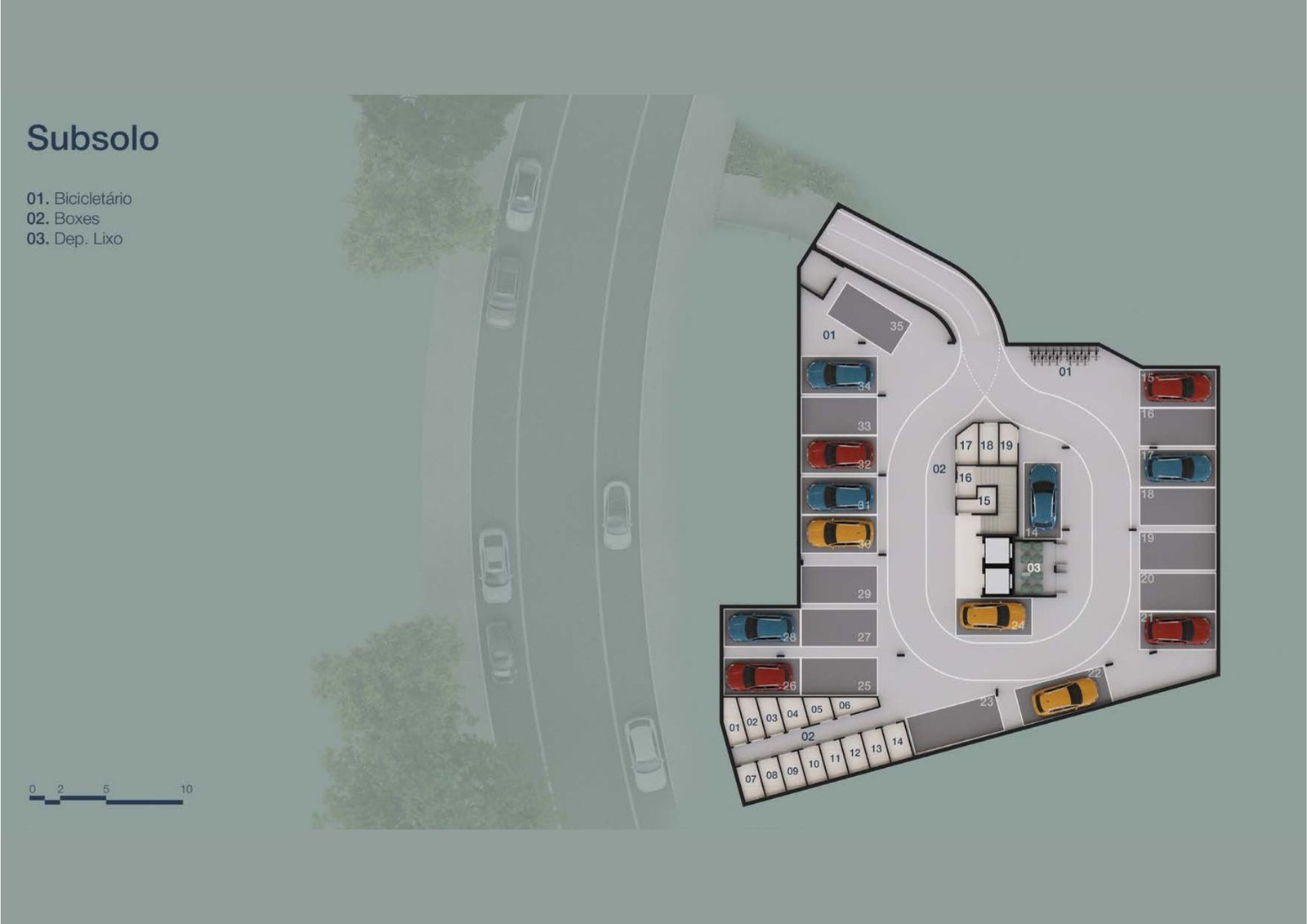 Planta baixa dos apartamentos de 2 e 3 quartos do Panorama Jardim Oceânico, com varandas e suítes amplas