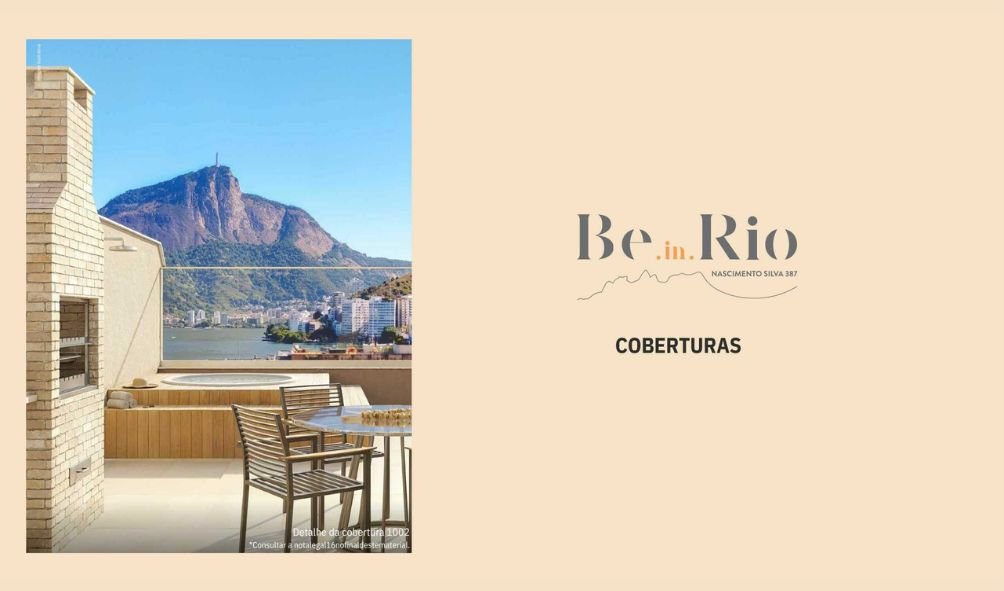 Título plantas e coberturas Be.in.Rio Nascimento Silva 387 com detalhes visuais do rooftop