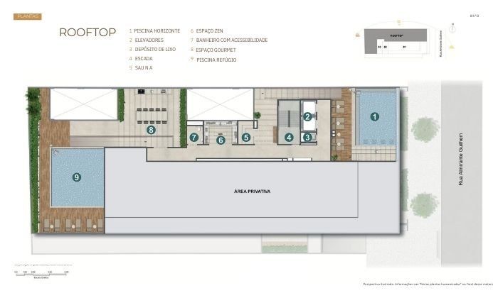 Planta baixa do pavimento tipo frontal com duas unidades por andar, apresentando varanda, sala, dois dormitórios e circulação bem distribuída.
