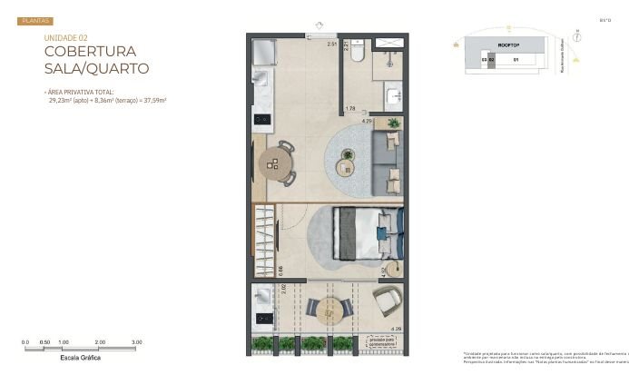 Planta baixa do pavimento tipo do Guilhem Mozak, com dois apartamentos por andar, destacando áreas sociais, suítes e varanda integrada.