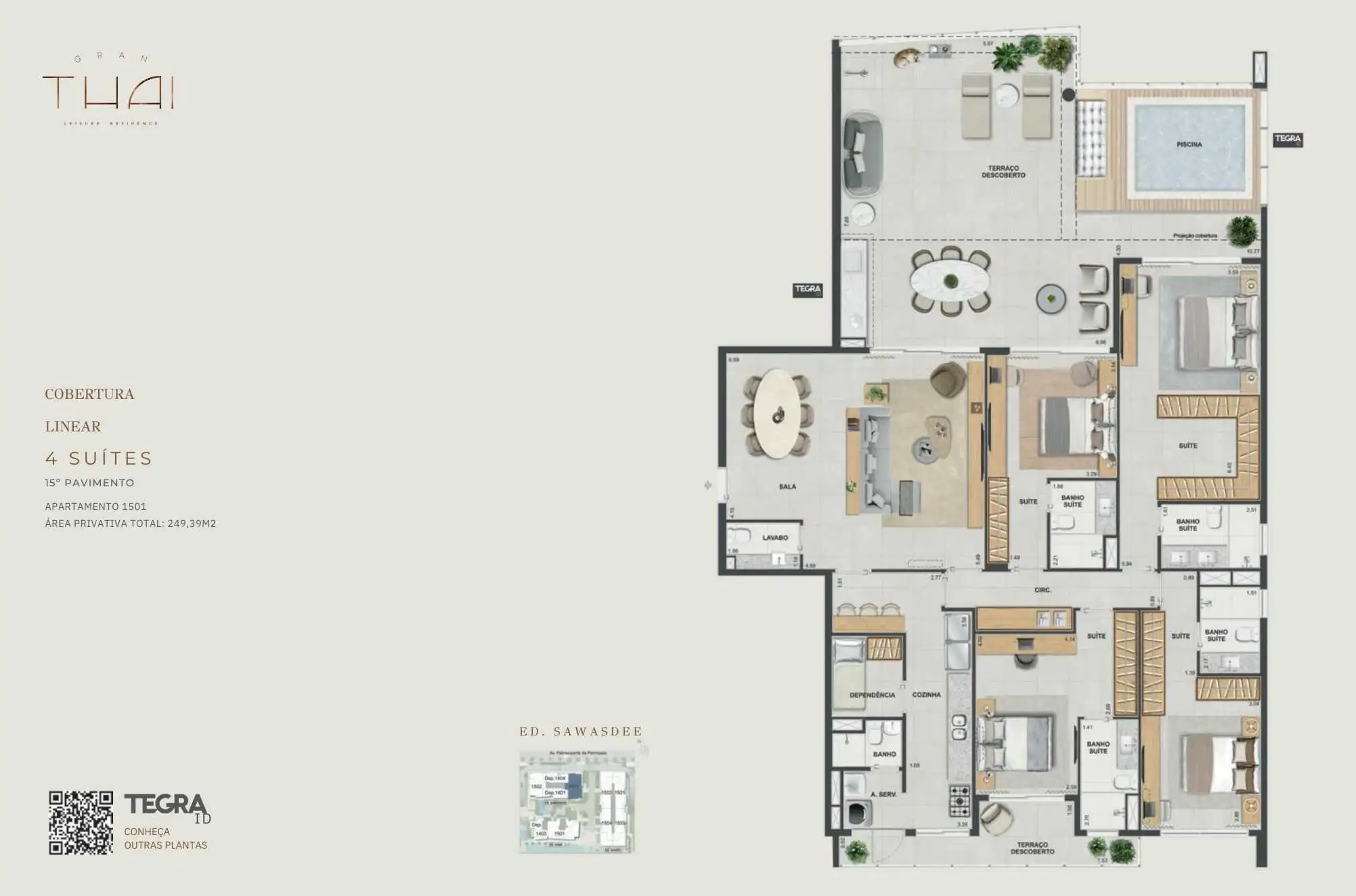 Detalhamento de planta do Gran Thai Península com ambientes amplos e layout funcional.