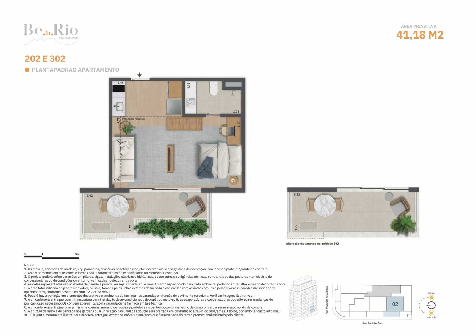 Planta de 2 quartos Be In Rio Paul Redfern 40, ideal para quem busca conforto e localização nobre.