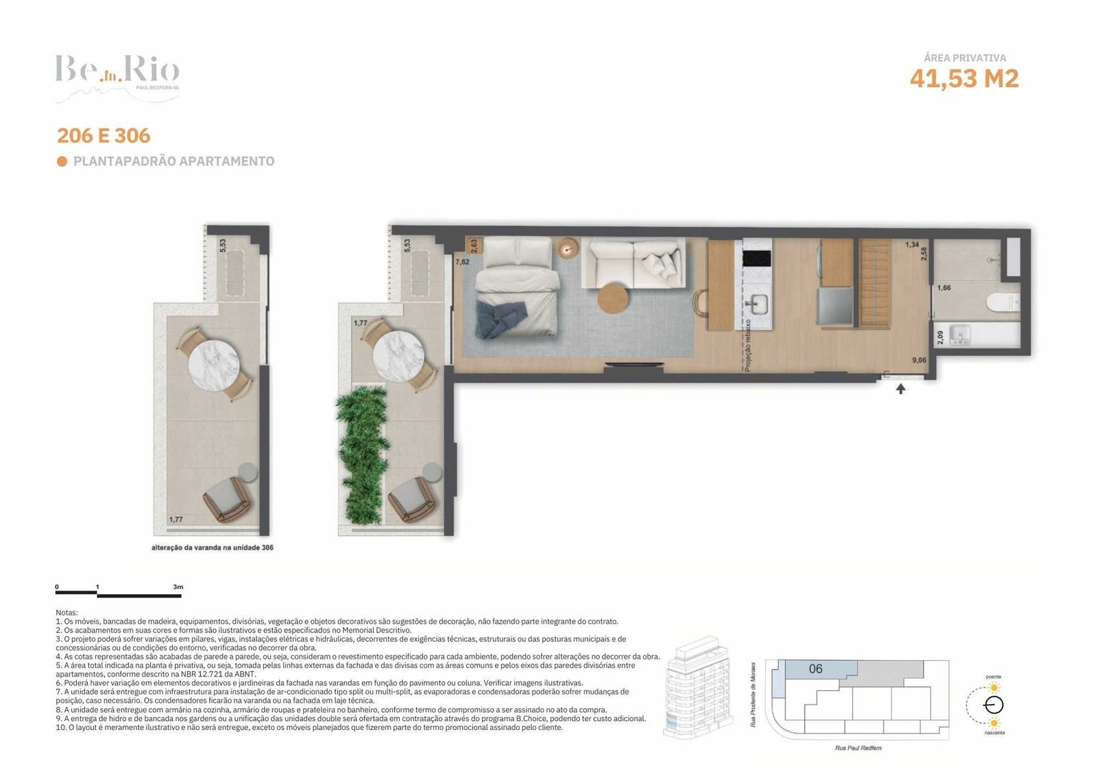 Planta penthouse Be In Rio Paul Redfern 40, unidade única com terraço amplo e vista para o mar.