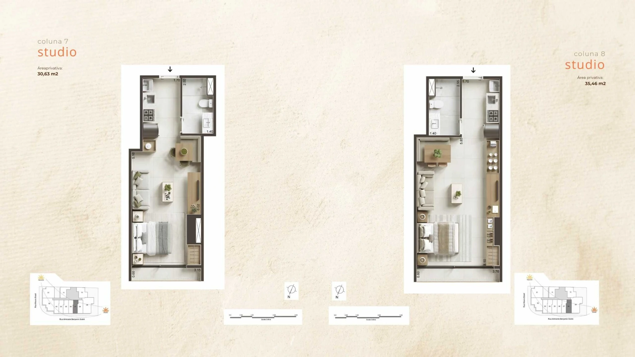Planta do apartamento de 3 quartos do Céu Laranjeiras, com área privativa de 74 m², varanda gourmet e suíte master na Rua Moura Brasil 44