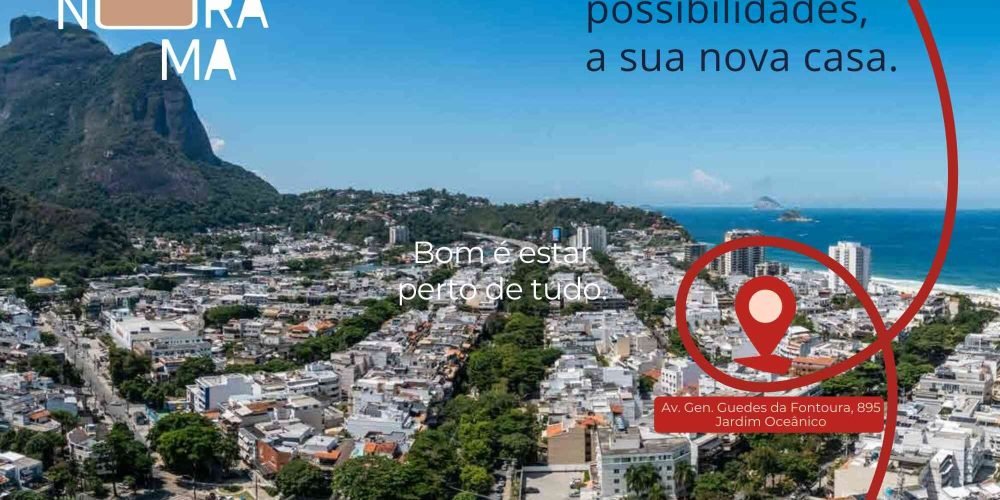 Localização privilegiada do Panorama Jardim Oceânico na Avenida General Guedes da Fontoura, próximo à praia e comércio local