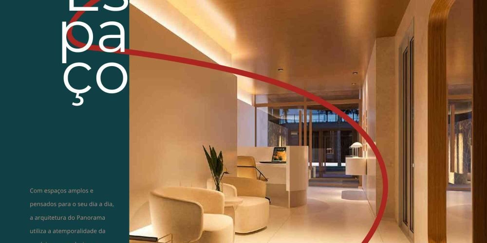 Hall de entrada sofisticado do Panorama Jardim Oceânico, com acabamento de alto padrão e design atemporal