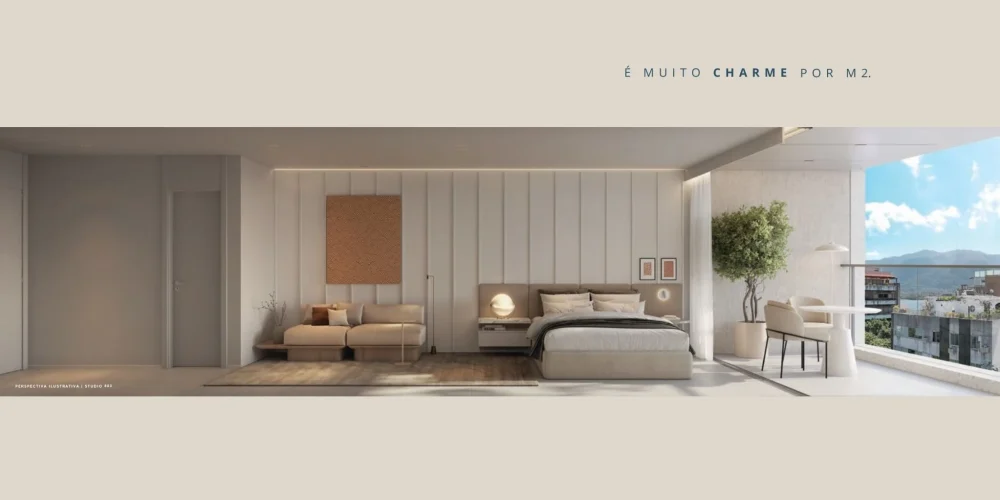 Studio decorado no Goa Ipanema Studios com cozinha americana e layout funcional