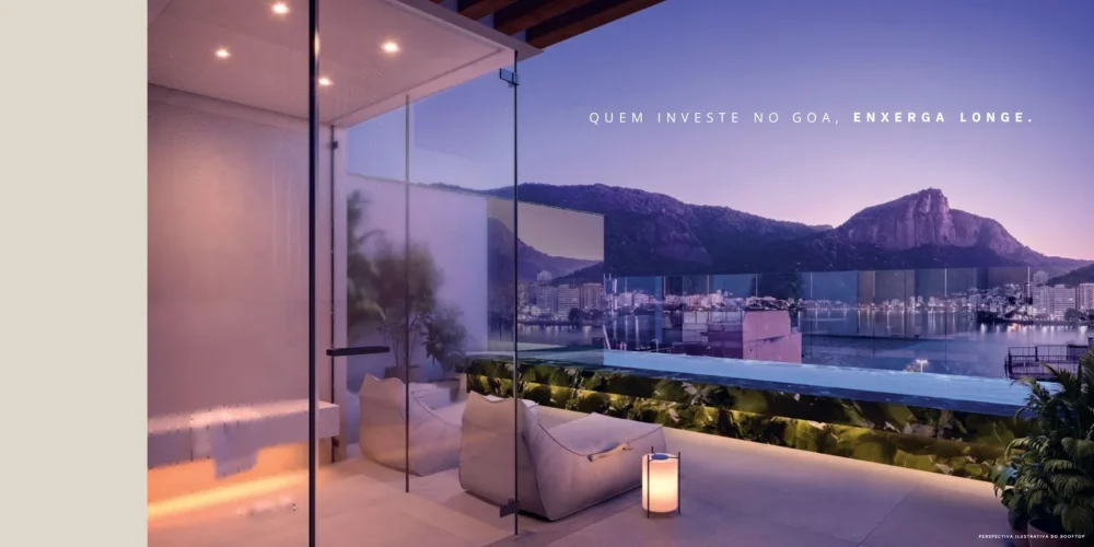 Fachada noturna iluminada do Goa Ipanema Studios em Ipanema