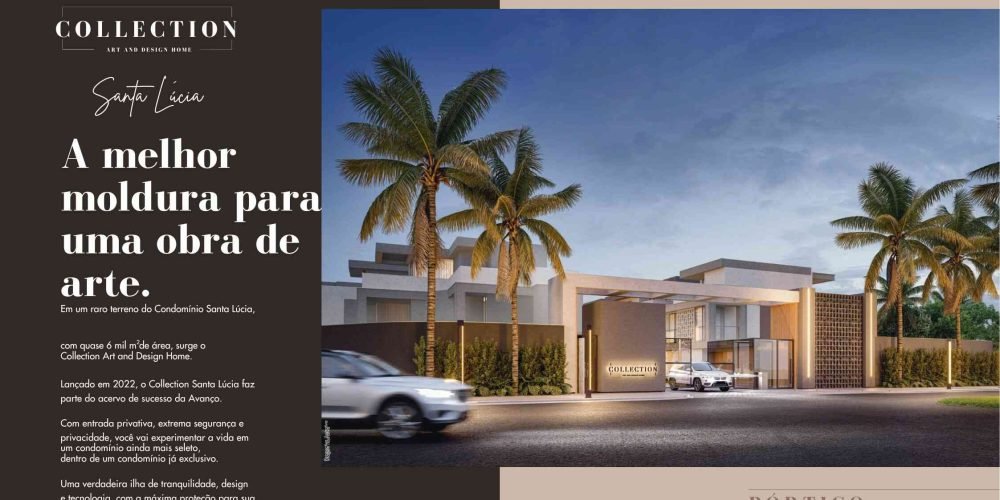 Sala íntima com iluminação embutida, móveis de alto padrão e acabamento em pedra no Collection Santa Lúcia.